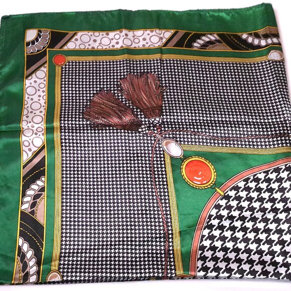 Large Square Scarf Houndstooth Print Silky Satin - Picture 1 of 9